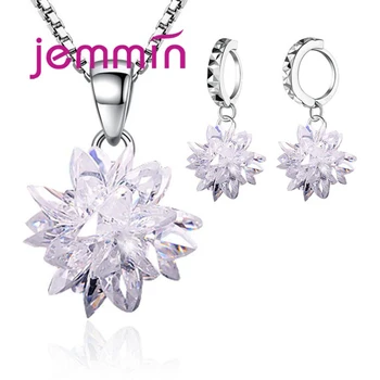 

New Statement 2020 Ice Flower Design Pendant Necklaces Earrings Sets For Women Cubic Zircon Crystal Luxury Wedding Jewelry