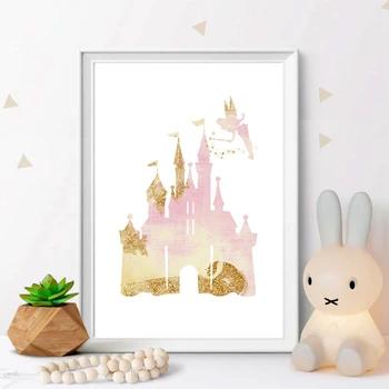 

Princess Castle Fairy Tale Print Pink Watercolor Art Canvas Painting Picture Nordic Poster Daughter Gift Nursery Wall Decor