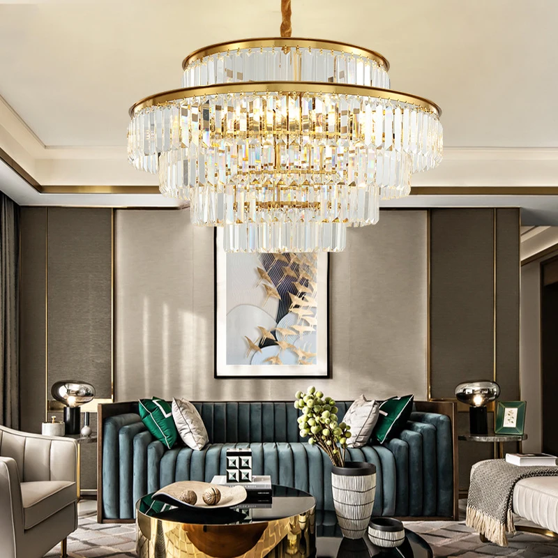 

Large crystal chandelier,golden project light,glossy dining room chandeliers,gift LED bulb, height adjustable