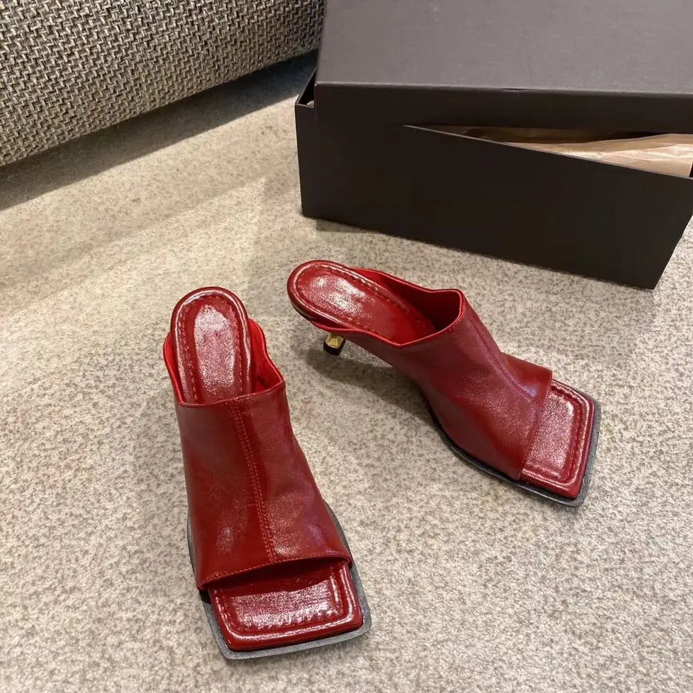 square toe leather mules