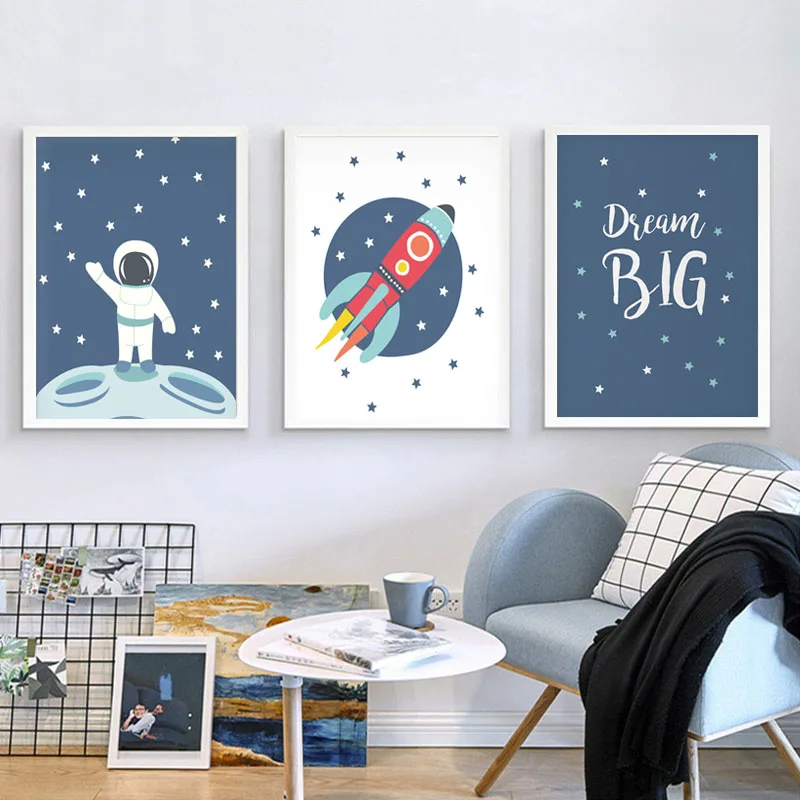 

Cartoon Astronaut Space Wall Art Canvas Poster Nursery Print Decorative Picture Nordic Baby Boys Bedroom Decoration