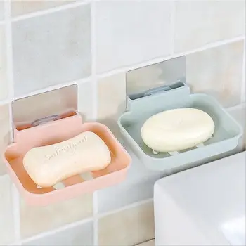

VIERUODIS Bathroom Shower Plastic Soap Box Bathroom Storage Rack Wall Mounted Self Adhesive Kitchen Sponge Storage Drain Dishes