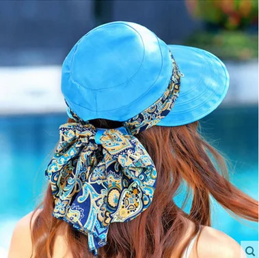 blue Летние шапки для женщин Chapeu Feminino новые модные козырьки Кепка От Солнца Складная шапка, защищающая от УФ-излучения 6 цветов - Цвет: blue