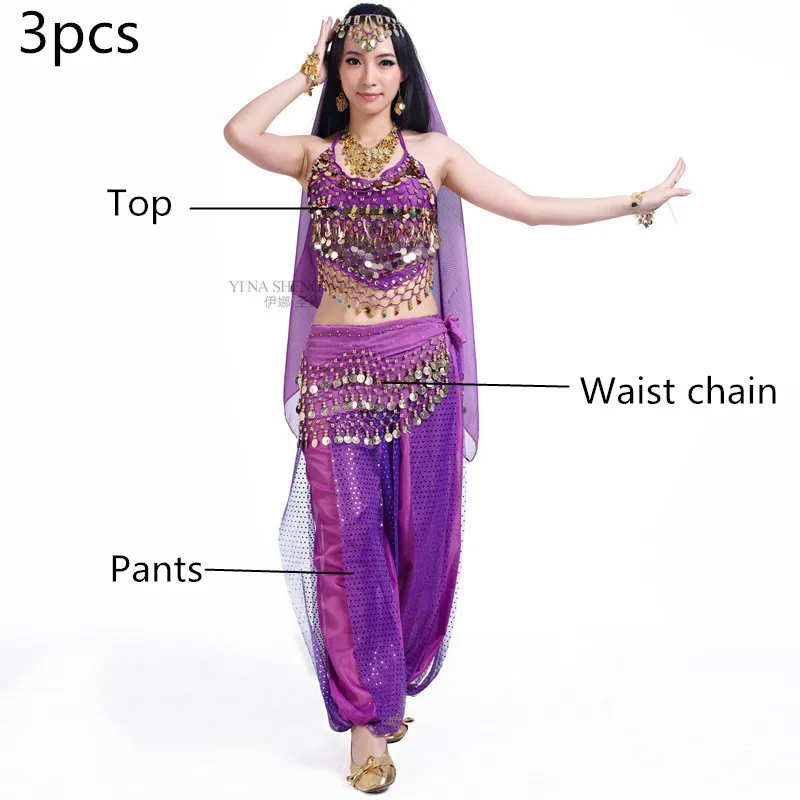 3pcs-Purple Костюмы для танца живота для продажи, штаны для женщин, Болливуд, индийский Египетский танец живота, платье для танцев размера плюс, для взрослых, для женщин, индийский, Новинка - Цвет: 3pcs-Purple