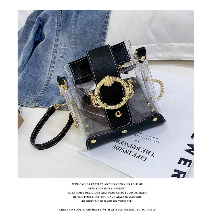

Transparent PVC WOMEN'S Bag 2019 New Style Korean-style Versatile Summer Transparent Bucket Bag INS Super Fire Shoulder Bag Shou