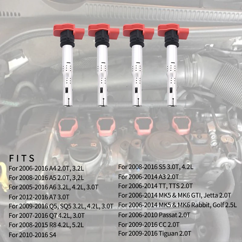 Катушка зажигания 06E905115E 07K905715D 07K905715F для VW Touareg A4 S4 A5 A6 S6 Alroad A7 A8 Q5 Q7 R8 2,8 3,0 3,2 V6 4,2 V8 5,2