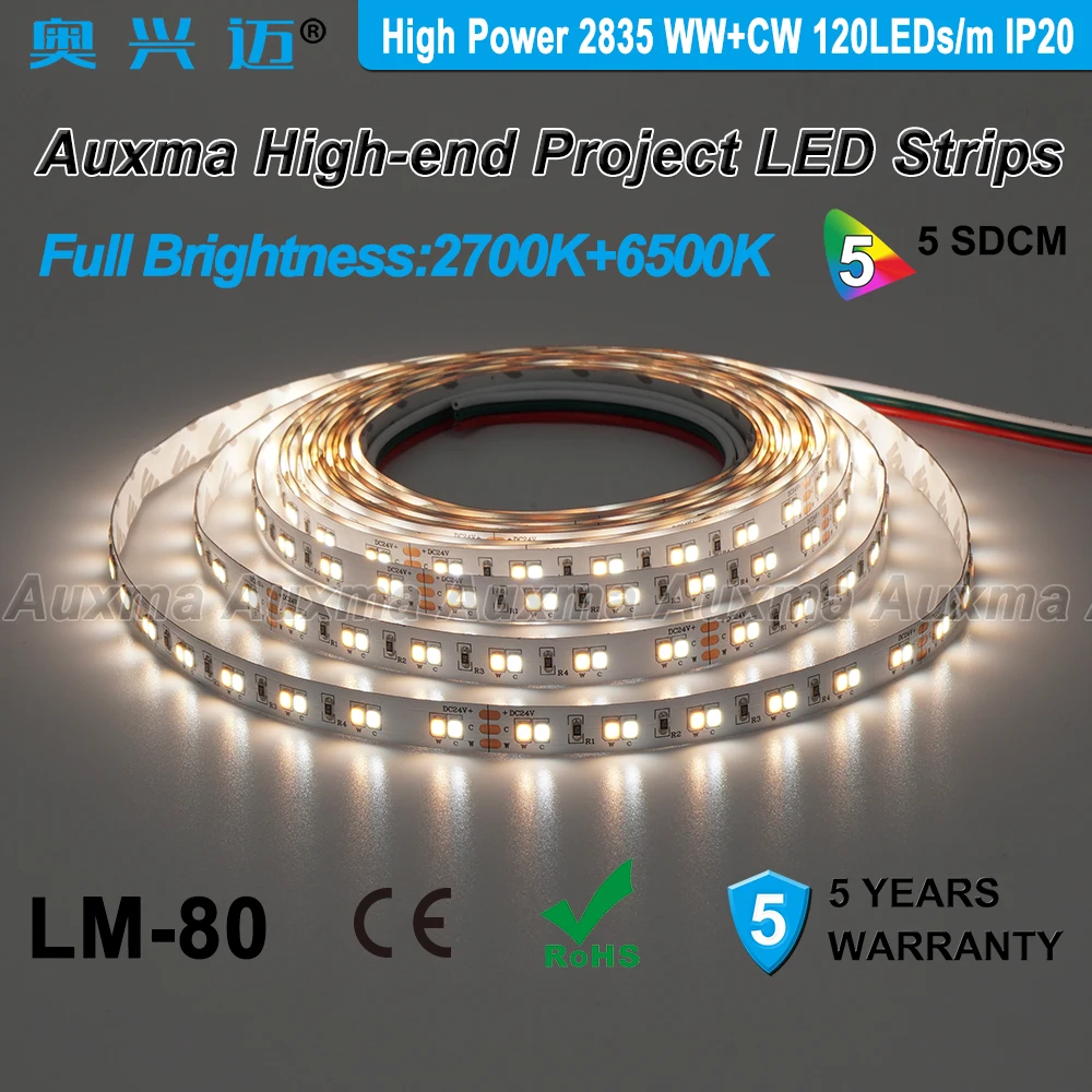  High Power 2835 WWCW 120LEDs/m LED Strip19.2W/mColor temperature adjustableCCTDC12/24V600LEDs/Reel5 - 32952607768