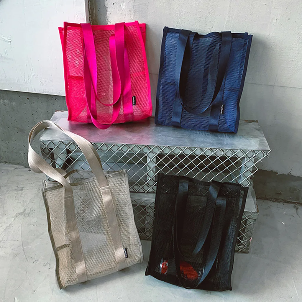 Унисекс сетка сумка-шоппер, сумка для плеча, Однотонная одежда Tote Многоразовые сумки для покупок сумка прозрачная сумка большой Ёмкость Сумки С Короткими Ручками#57