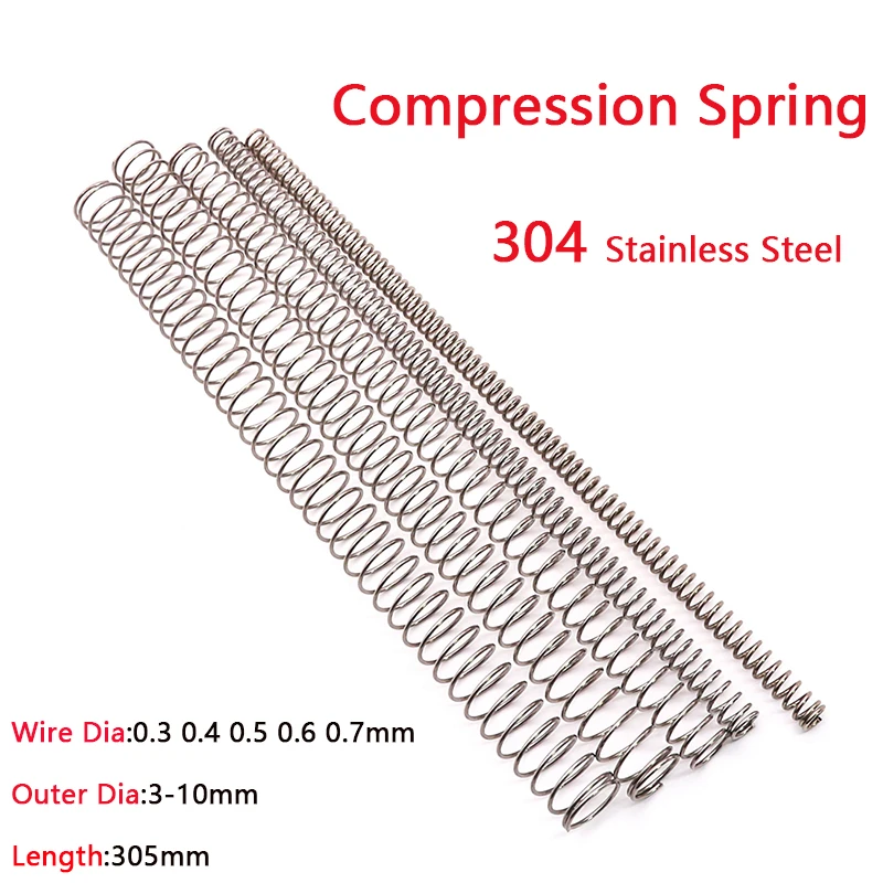 0.3/0.4/0.5~1.5mm Wire Diameter Stainless Steel Spring Compression 305mm Length 