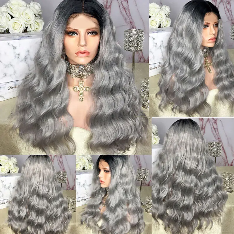 

2020 Newest Personality Creative Women Ladies Long Curly Gray Hair High Temperature Silk Realistic Fashion Wigs Fashion Lady Wig