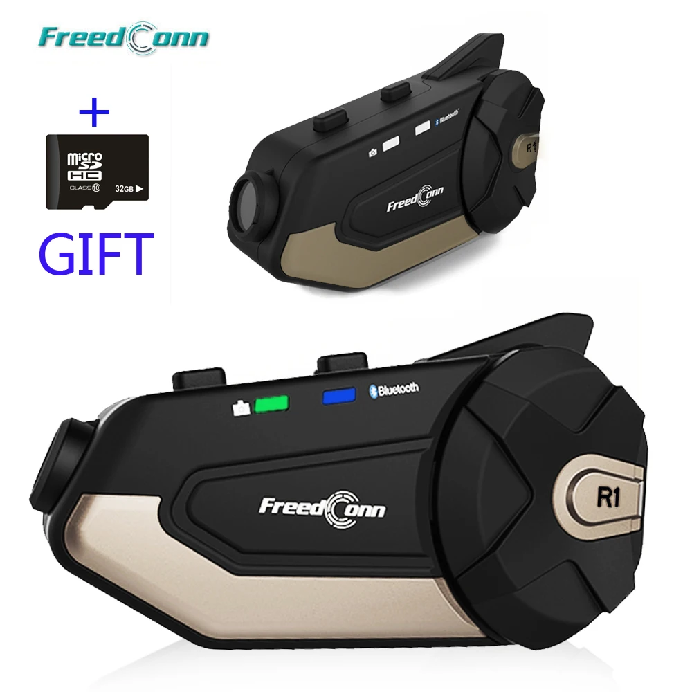 R1 WiFi  Motorcycle 1080P HD Camera Motorcycle Bluetooth 4.1 Helmet Headset Intercom unicadores De Casco Moto+32GB TF Card