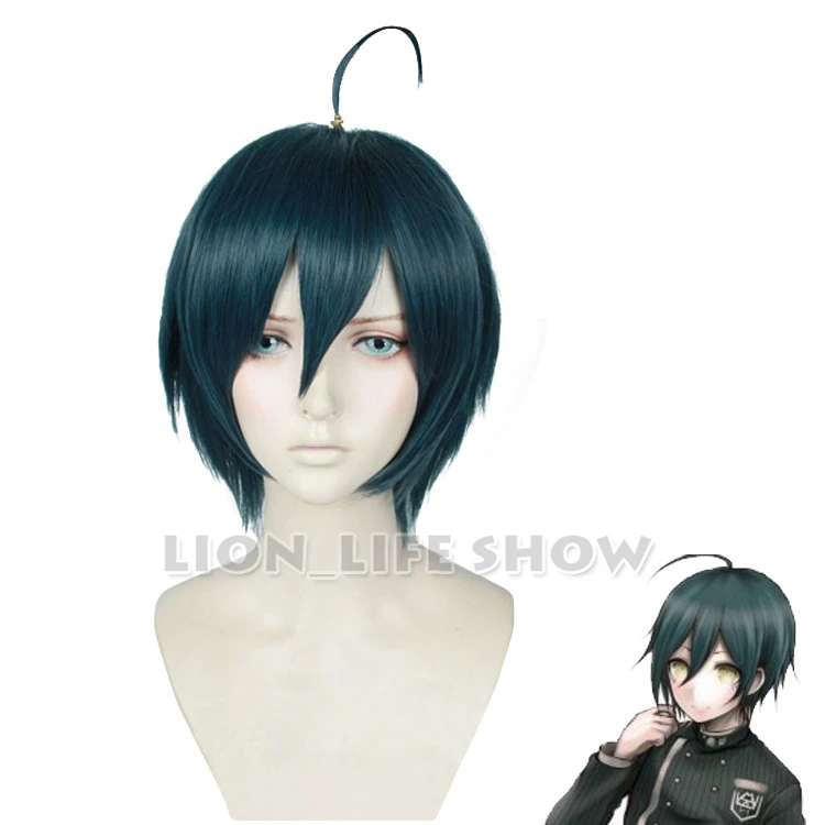 New Danganronpa V3 Saihara shuichi Short Blue mix green Cosplay hair Wig