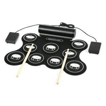 

Portable Stereo Digital Electronic Roll Up Drum Kit 9 Silicon Drum Pads Support MIDI Function Built-in Speakers USB Powered