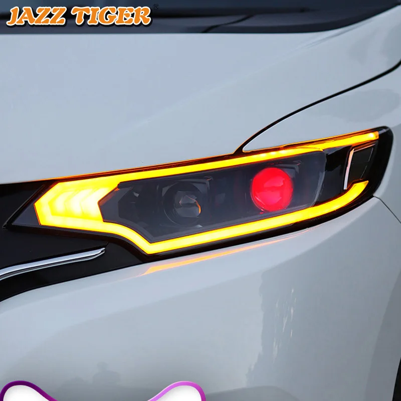 Автомобильный стильный светодиодный светильник DRL Devil Eyes с сигналом поворота, Головной фонарь в сборе, светодиодный светильник на голову для Honda Fit Jazz GK5 Sport