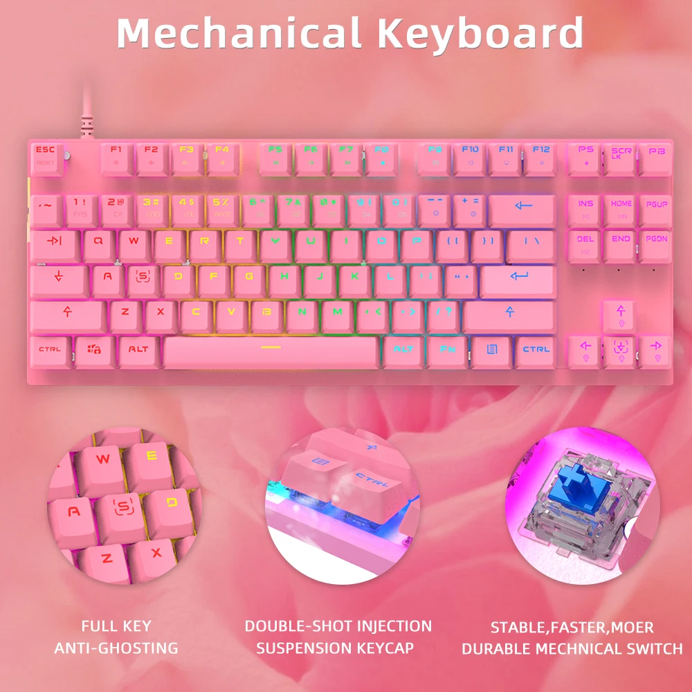 MOTOSPEED CK82 87 Key Mechanical Keyboard RGB Backlit Red Switches Gaming Full Key Anti-ghost For Russian PC Mac Windows Android