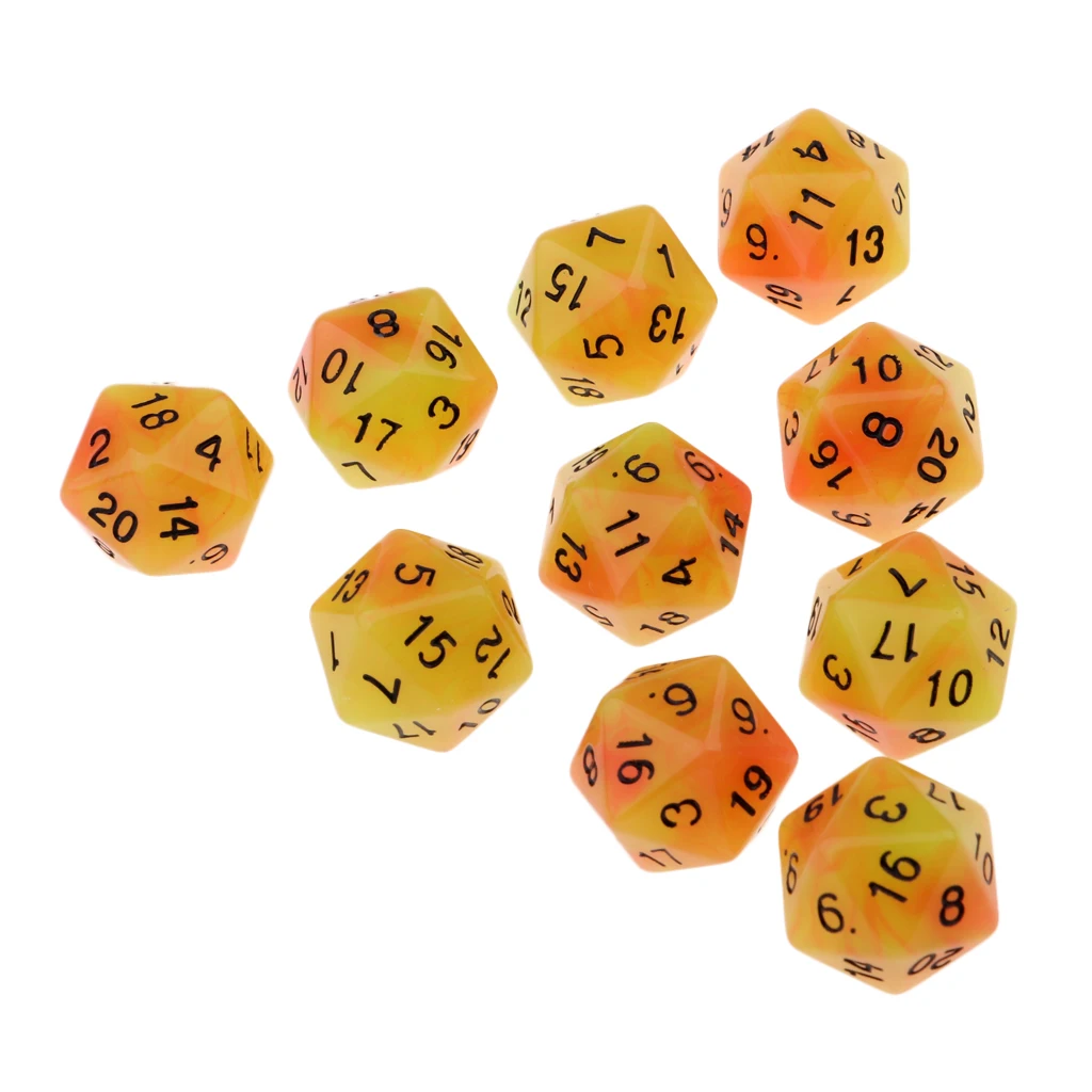 10PCS Night Luminous Dice Role Playing Game D20 Dice for Dungeons &Dragons DND Role Playing Game Dices