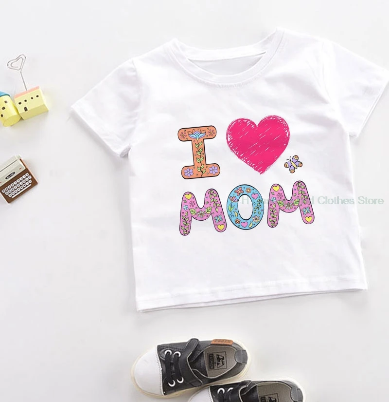 

Harajuku Summer Mother's Day Love Mom Pattern Baby Shirt Boys Clothes Casual Funny Girl Tshirt Casual T Shirt For Girls Unisex