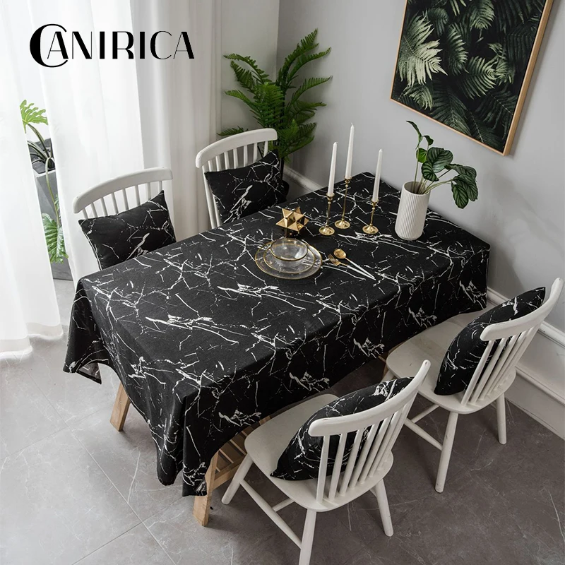 CANIRICA Table Cloth Marble Tablecloth Geometric Dinning Table Cover Black Gold Nappe De Table Rectangulaire Kitchen Accessories
