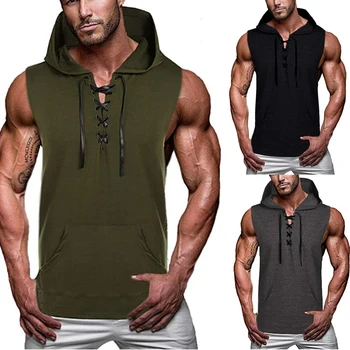 

2020 New Men Casual Vest Sleeveless Hooded Back Fashion Soft Simple Convenience Slim T-Shirt Fitness Top