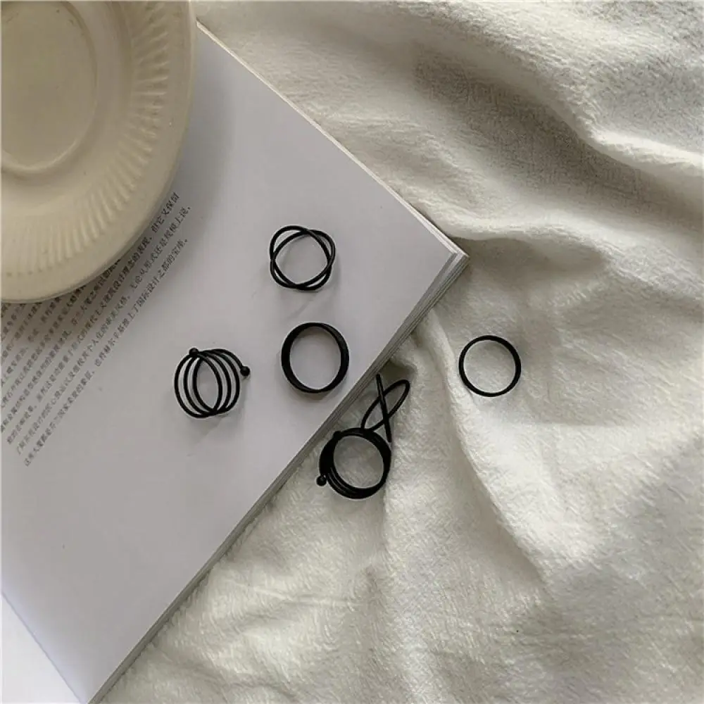 6Pcs/set Punk Finger Rings Minimalist Smooth Gold/black Geometric Metal Rings for Women Girls Party Jewelry Bijoux Femme - Image 4