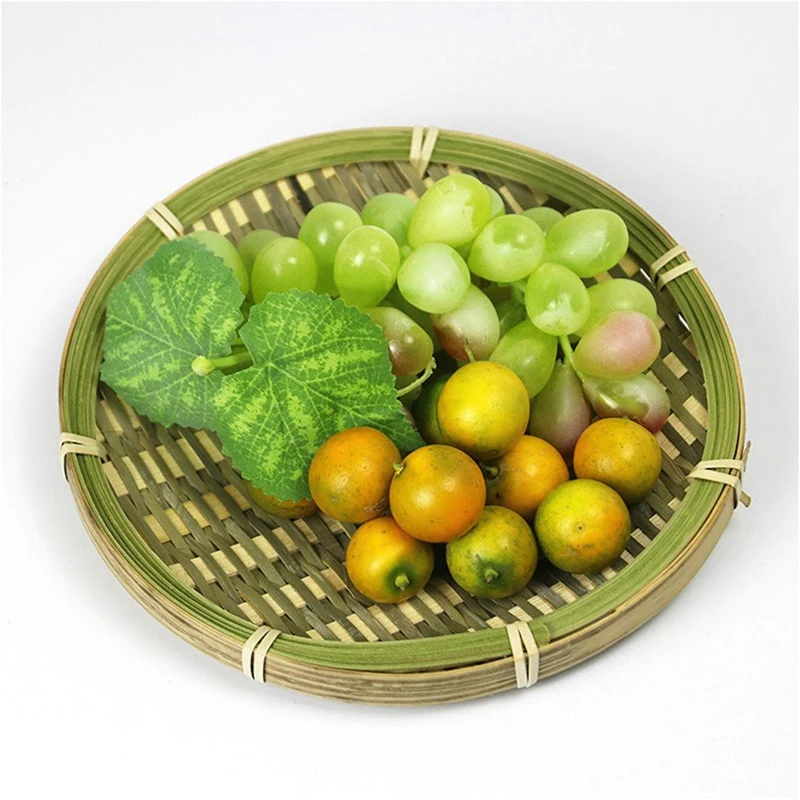 2 Pcs Bamboo Fruit Plate Handmade Storage Tray Hand Knitted Bread Basket Food Fruit Basket Hotel Restaurant Dining Tray, Oval Sh
