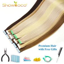 ShowCoco Walker, синие человеческие волосы для наращивания на ленте, натуральные волосы, 10А, салонное качество, волосы для наращивания на ленте, 20 шт., 40 шт., 60 шт., 80 шт