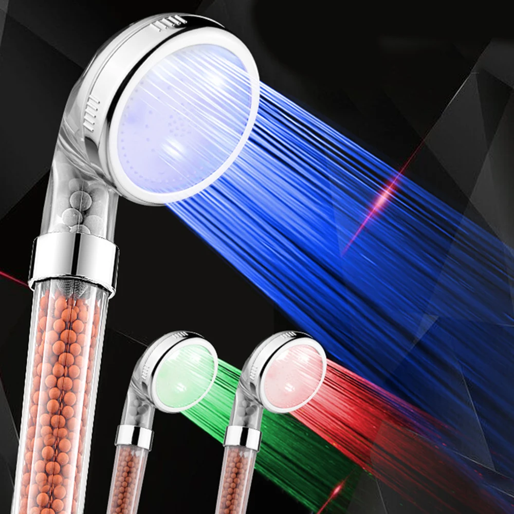 1* Насадки для душа Спа светодиодный светильник Насадки для душа 3-Цвет Температура воды управления светодиодный минеральный фильтр Ванная комната домашних животных S/L