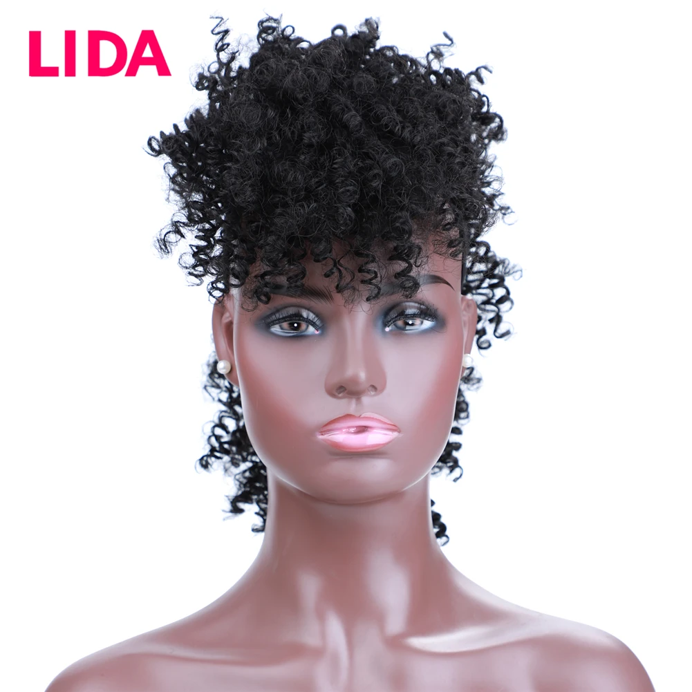 Lida Brazilian Human Hair High Puff Kinky Curly Chignon Frohawks Hairstyle For Women Non-Remy Hair Pure Color With 6 Clips