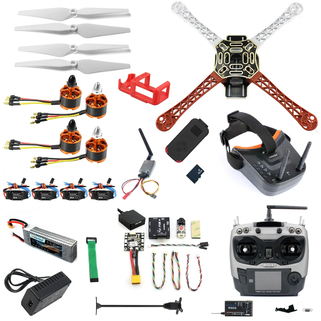 FPV Goggles Version DIY RC Дрон комплект F450-V2 FPV AT9S пульт дистанционного управления MINI PIX MINI gps Q6 4K широкоугольная камера FPV часы/FPV очки полный комплект - Цвет: FPV Goggles Version
