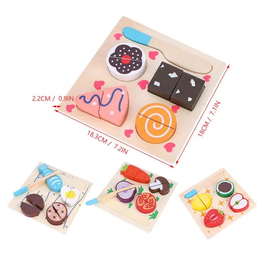 Wooden Kitchen Cut Fruits Vegetables Dessert Kids Cooking Food Pretend Play Chef Occupations Kitchen Toy Puzzle Educational Toys