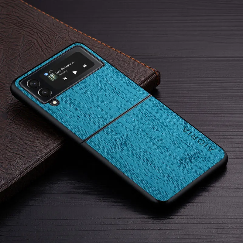 Leather Phone Case Case Samsung Galaxy Z Flip 3 4 5G Z Flip3 funda bamboo wood pattern Leather cover Luxury coque galaxy z flip 3 case capa Phone Case Leather Case