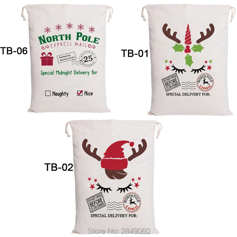 

Christmas Bag 50pcs/lot Santa Sacks Wholesale Drawstring Canvas Bag Large Santa Claus Kids Christmas Gift Party Decorations