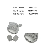 1 Set Baby Hat and Mittens Set Kids Knitted Cotton Beanie Cap Winter Warm Boys Girls Double Pompom Hats Gloves 6