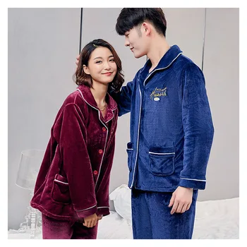 

Flannel Couple Pajamas Set 2PCS Nightwear Women Sleepwear Nightwear Casual Sleep Set Winter Warm Shirt&pant Long Sleeve Homewear