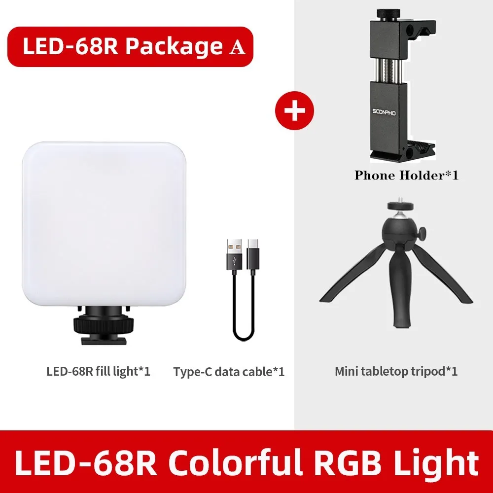 SOONPHO 68 R светодиодный видео светильник Панель с штатив держателем для телефона
