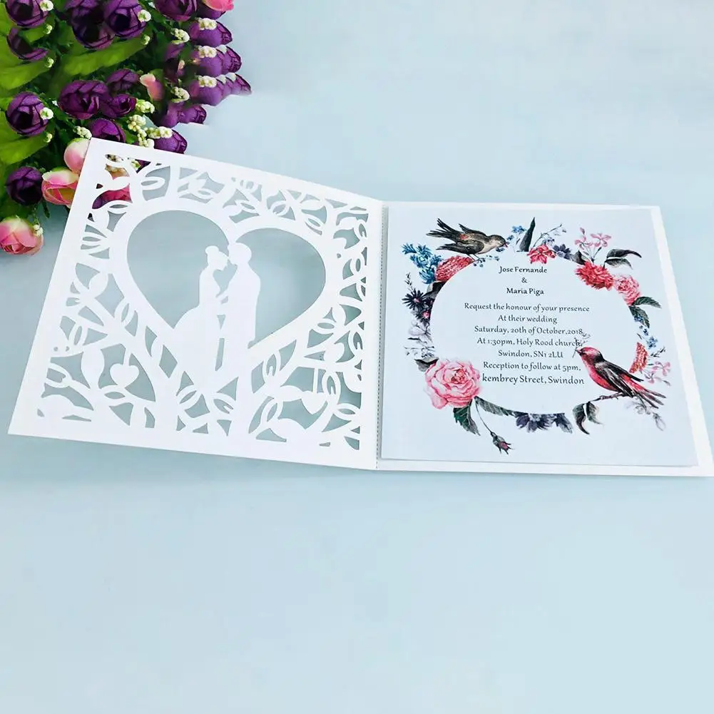  10pcs Laser Cut Bride and Groom Wedding Invitations Cards Greeting Cards Event Party Supplies - 4.0005E+12
