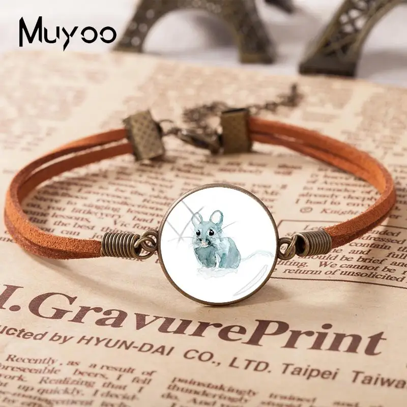 5 Новая милая картина мыши кожаный браслет кошка и браслеты-мыши стеклянные ювелирные изделия фото кожаные браслеты - Окраска металла: 5