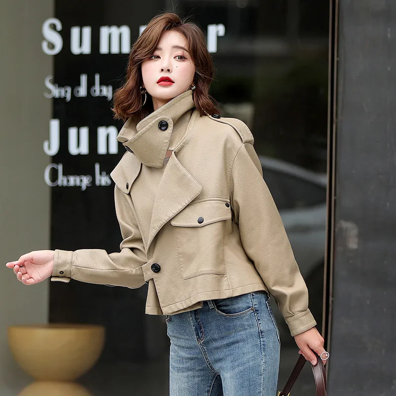 High-Quality Leather Jacket Women\'s Leather Clothing Autumn New  PU Leather Casual Short Jacket Motorcycle Female Outerwear 2021