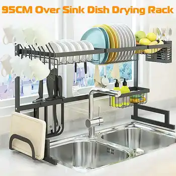 

Kitchen Shelf Organizer Dish Drying Rack Over Sink Utensils Holder Bowl Dish Draining Shelf Kitchen Storage Countertop Organizer