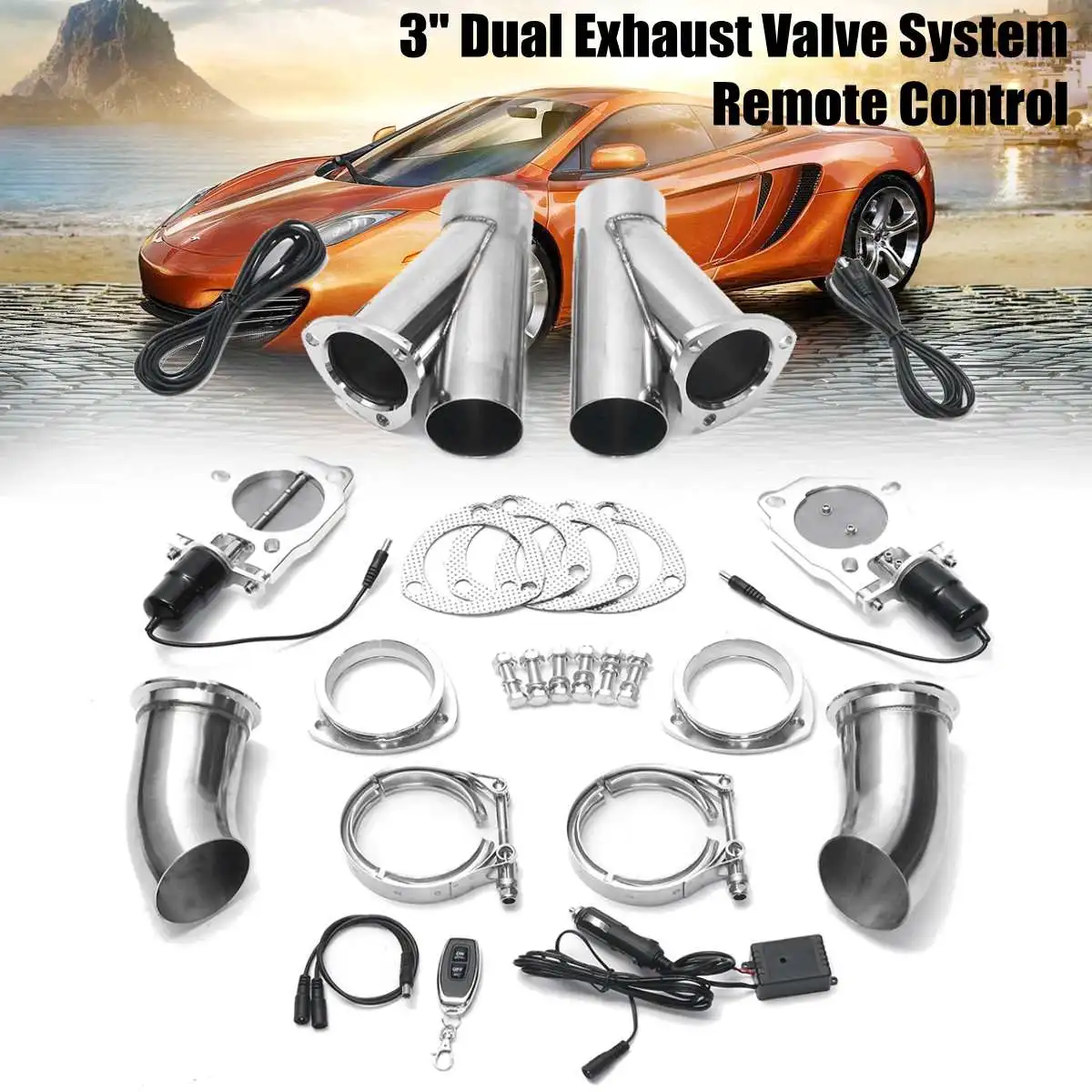 Silenciadora de Escape Sistema de Escape sem Fio com Engrenagem Válvula Elétrica Polegada Motor Seco 3 76mm
