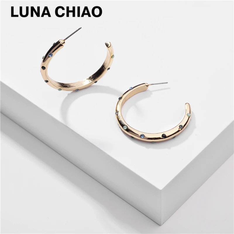 Женские Разноцветные серьги кольца LUNA CHIAO круглые сережки в стиле бохо с