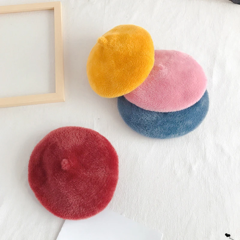 

Children Beret hat new autumn winter smile embroider letters baby pullover knitting wool cute warm painter elastic color hats