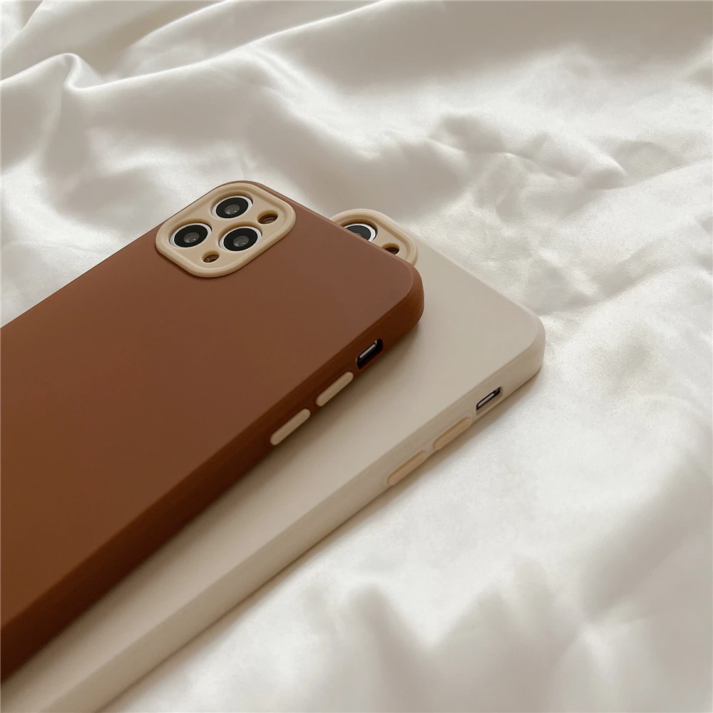 Brown Beige Solid Color Phone Case For iPhone 12 Pro Max 11 13 Pro Max XS Max XR X 8 7 Plus SE 20 Matte Elegant Shockproof Cover iphone 13 pro max leather case