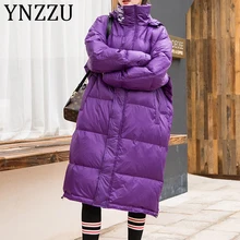 YNZZU корейский стиль новая зимняя негабаритная Женская куртка-пуховик с длинным задником и буквенным принтом модная ветрозащитная Женская куртка A1175