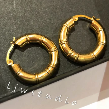 

2019 new bamboo hoop cold wind Europe and America simple Earrings brass hoop