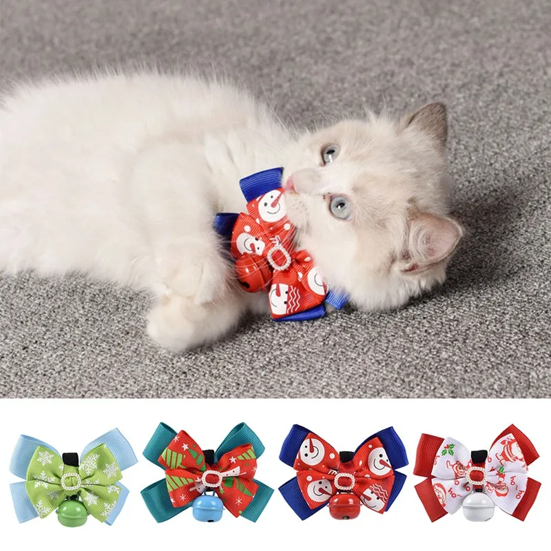 Cat Christmas Bowknot Necktie Attaches To Pet Collar Festival Decoration Accessories
