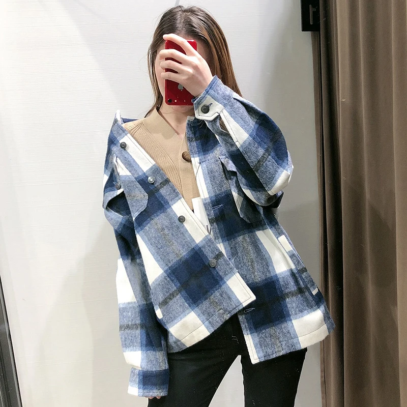 astounding  Plaid Women Fashion Jacket Spring Turn Down Collar Casual Coat Outwear Female Batwing Long Sleeve P