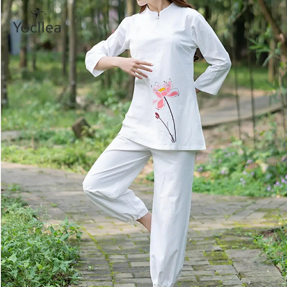 

Cotton and linen Two piece Set New Spring summer Long sleeve top + wide leg pants casual suit Yoga for women's sets