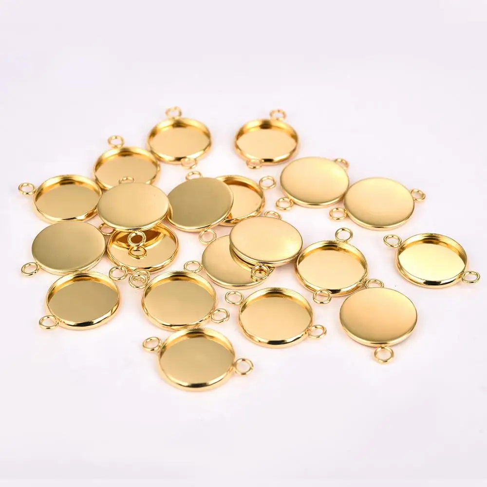 

20pc Gold Cabochon Setting Stainless Steel Bracelet Connector Round Base Blank Tray Jewelry Making DIY 10/12/14/16/18/20/25mm