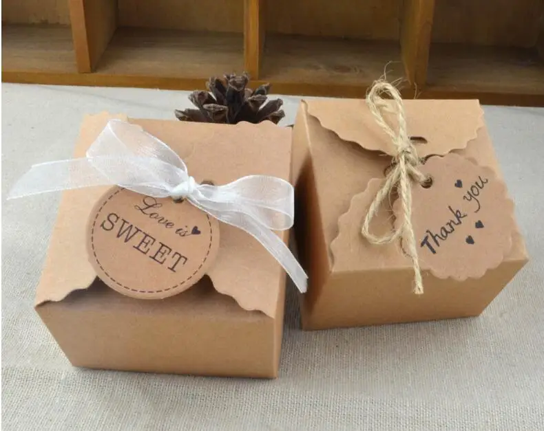 

50 pieces Simple Thin Kraft Paper White/Brown Wave Pattern Candy Box DIY Special Candy Gift Box Party Wedding Birthday Supplies
